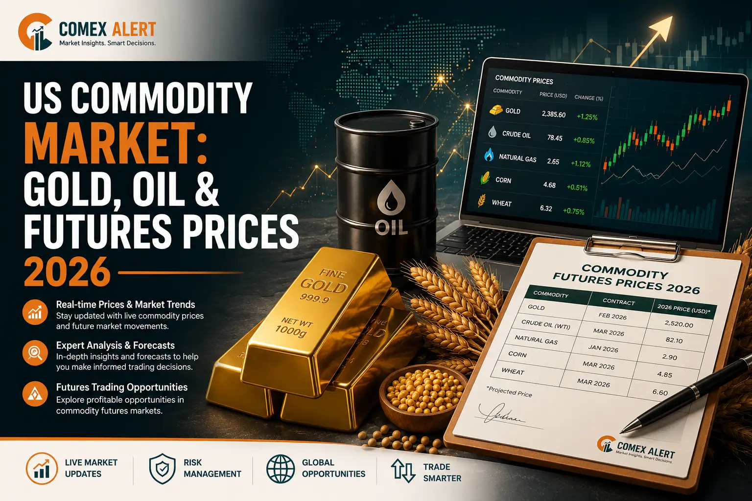 Read more about the article US Commodity Market: Gold, Oil & Futures Prices 2026